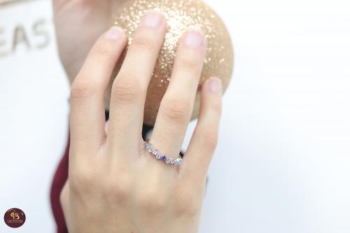 خاتم فضة مع احجار ازرق و زهري