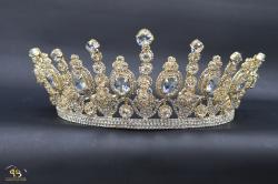 تاج عروس لون ذهبي مرصع باحجار الكريستال